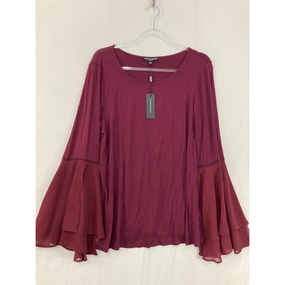 New Cable & Gauge‎ Blouse Bell Sleeve PXL Burgundy Mixed Media Feminine